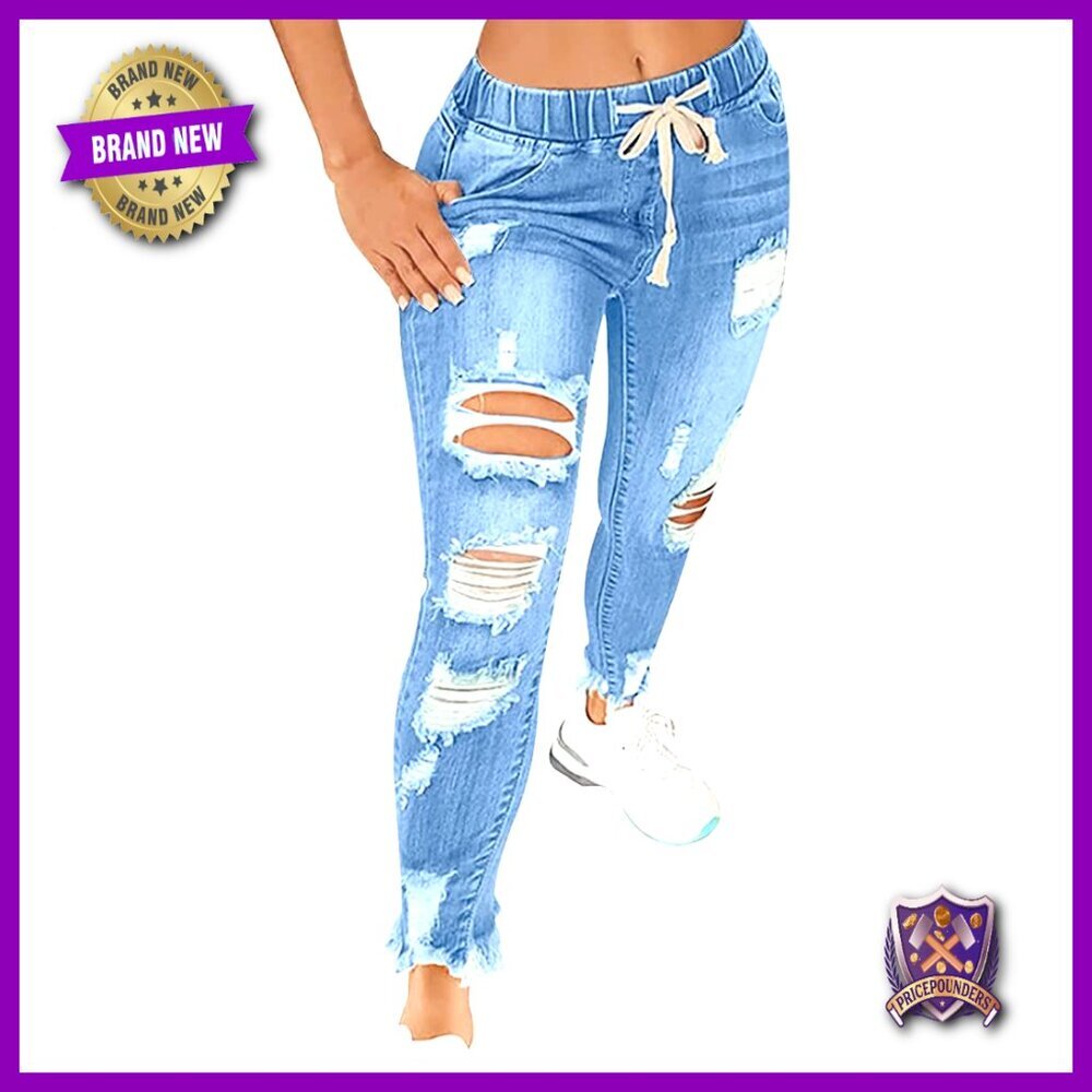 High Waist Skinny Ripped Jeans Stretch Denim Plus Size